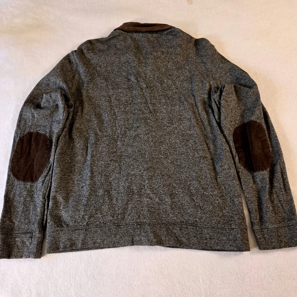 Banana Republic Mens Marled Grey Full Zip Jacket Corduroy Elbow Patch Medium
